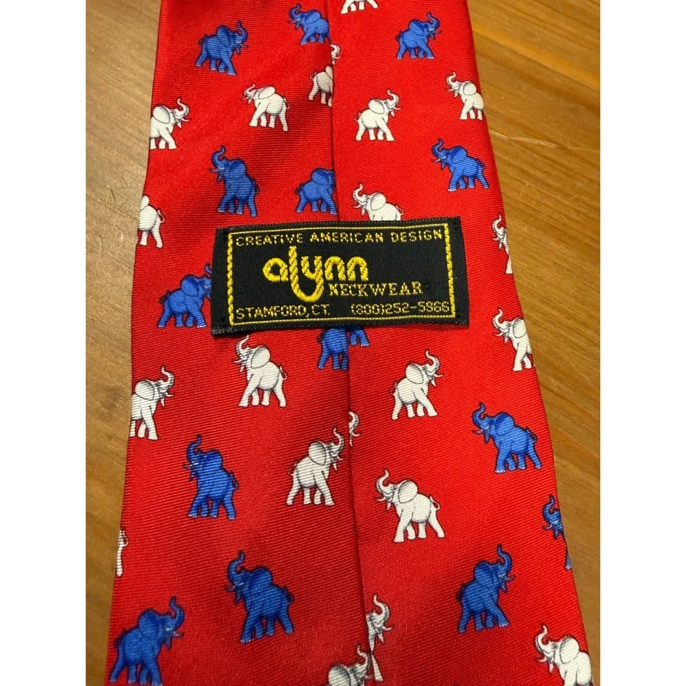 Alynn Neckwear Red Elephant Novelty Silk Tie Made in USA